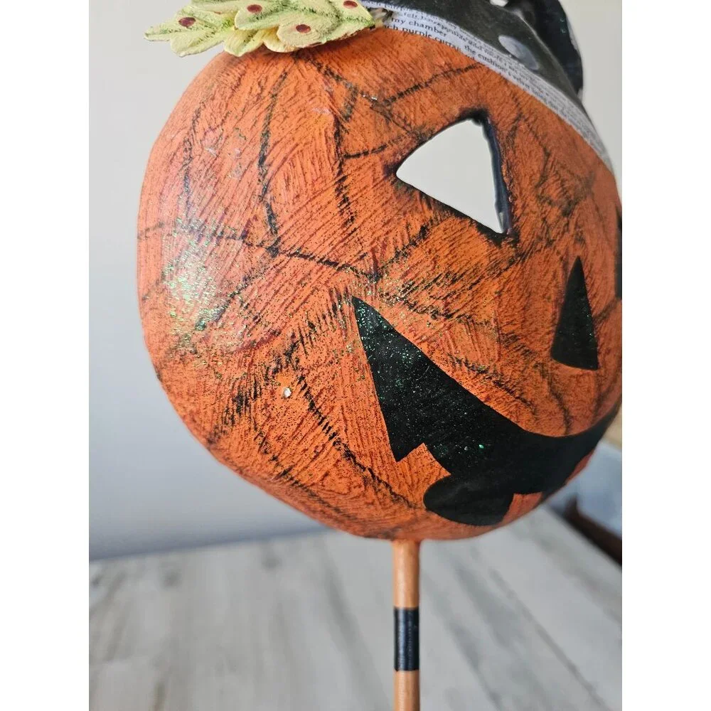 Halloween shabby chic cat pumpkin face mask hanging unique‎ paper mache decor